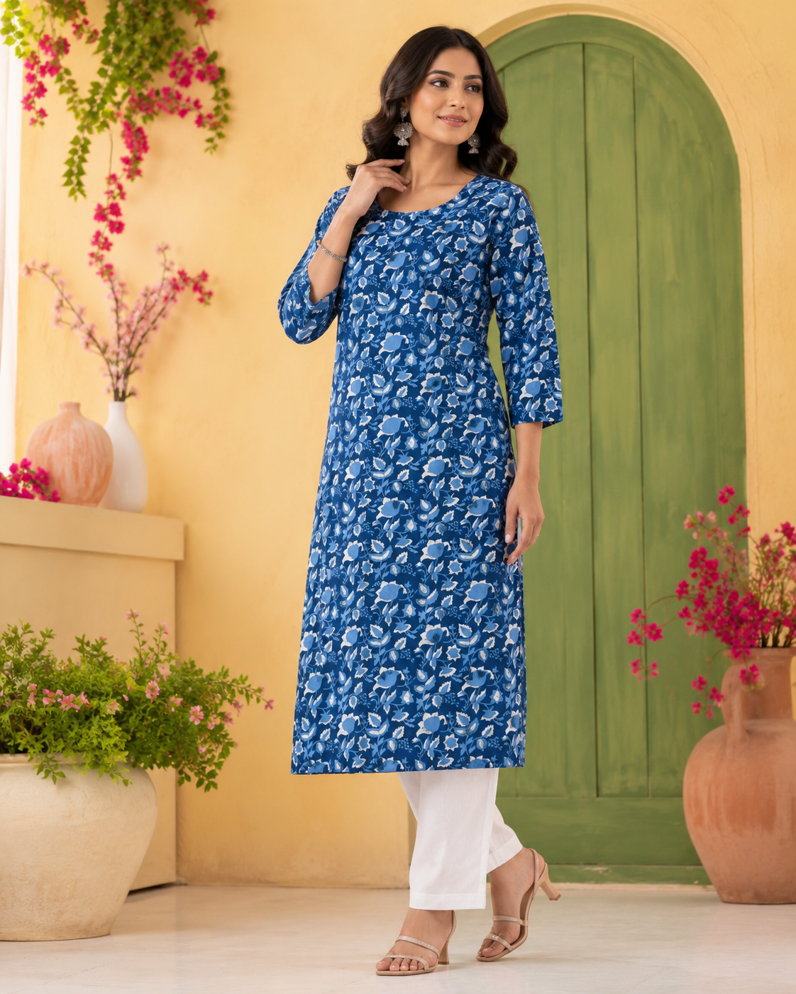 Cotton Indigo Blue Top & Bottom Set