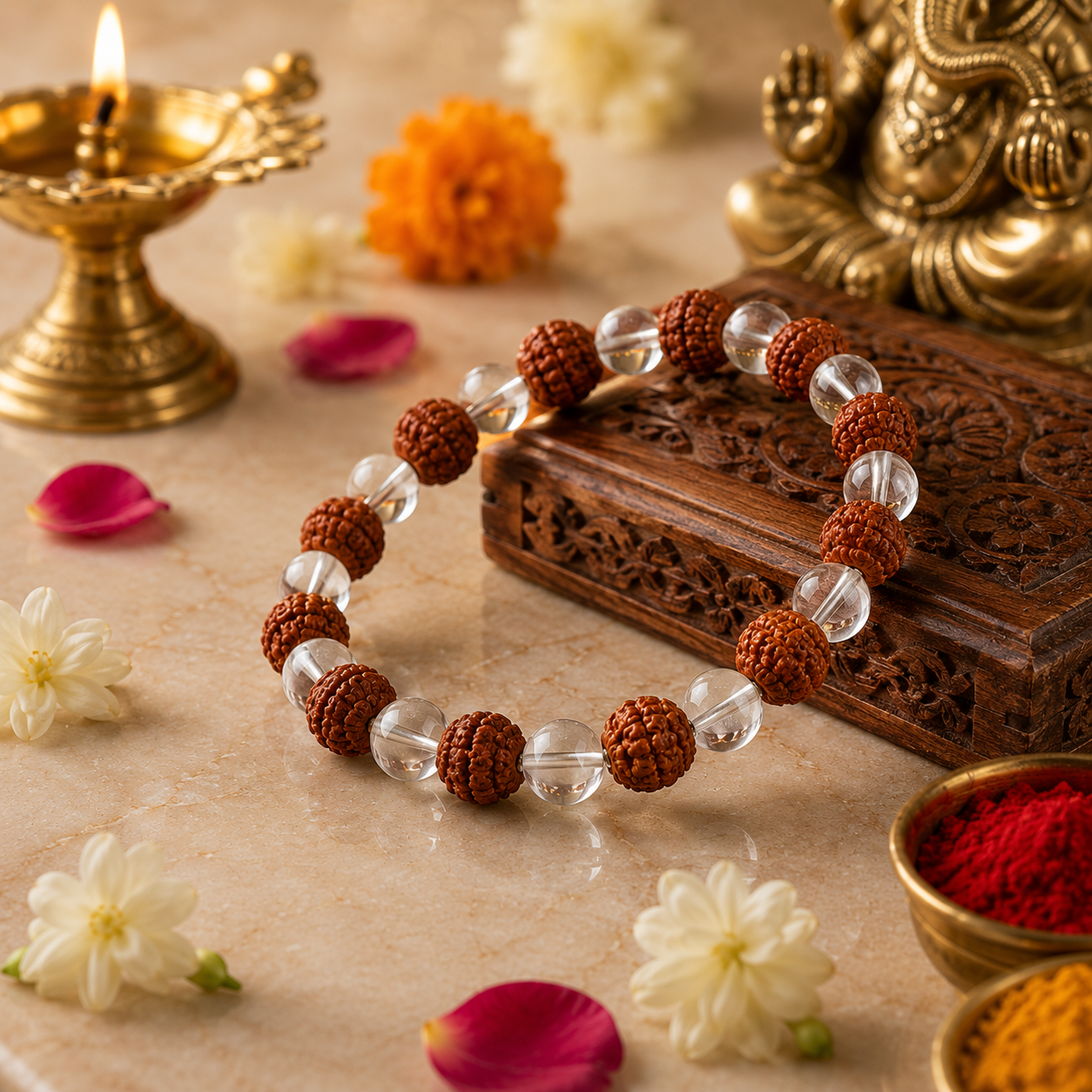 RUDRAKSHA CLEAR QUARTZ BRACELET