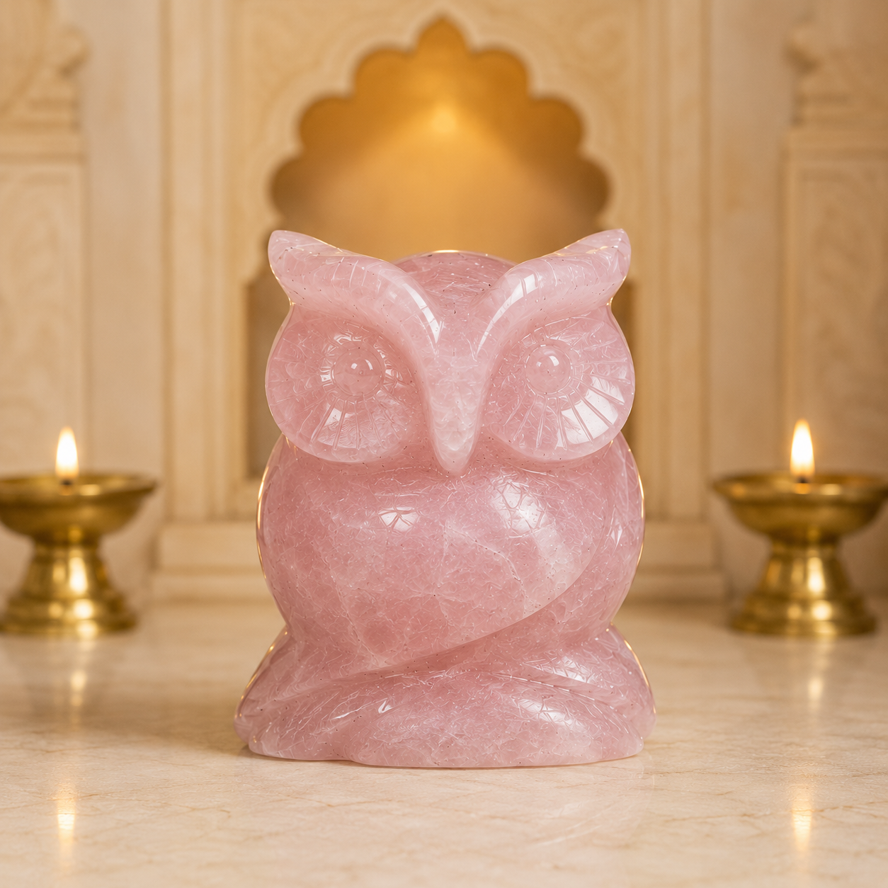 ROSE QUARTZ OWL (LOVE STONE) SIZE: 2.5 - 3 INCHES, 150 GMS