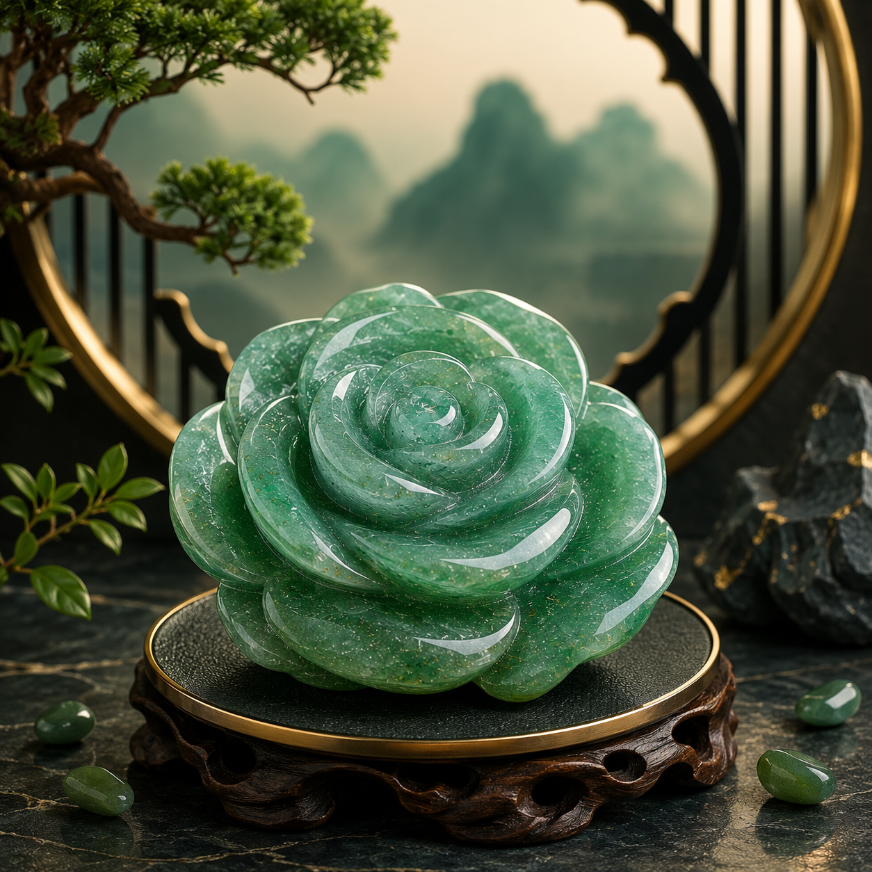 GREEN AVENTURINE CRYSTAL FLOWER (STONE OF OPPORTUNITY) SIZE: 2 INCHES, 70-80 GMS