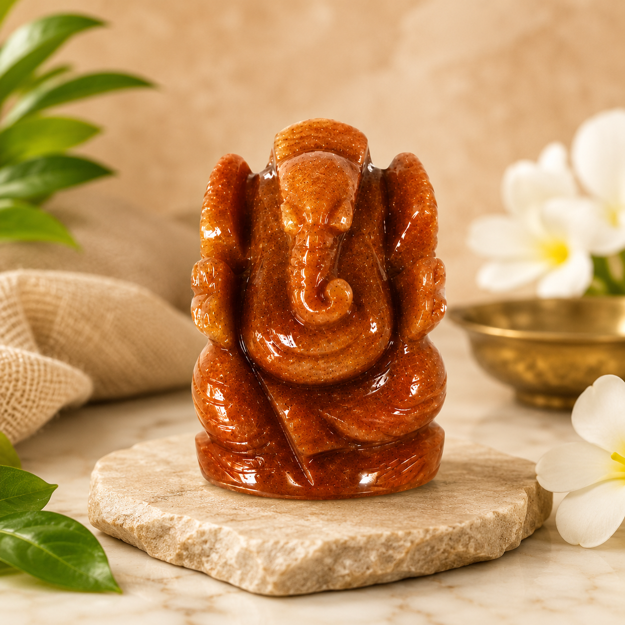 RED CARNELIAN CRYSTAL GANESH JI (STONE OF MOTIVATION AND COURAGE) SIZE: 2 INCHES, 80-90 GMS