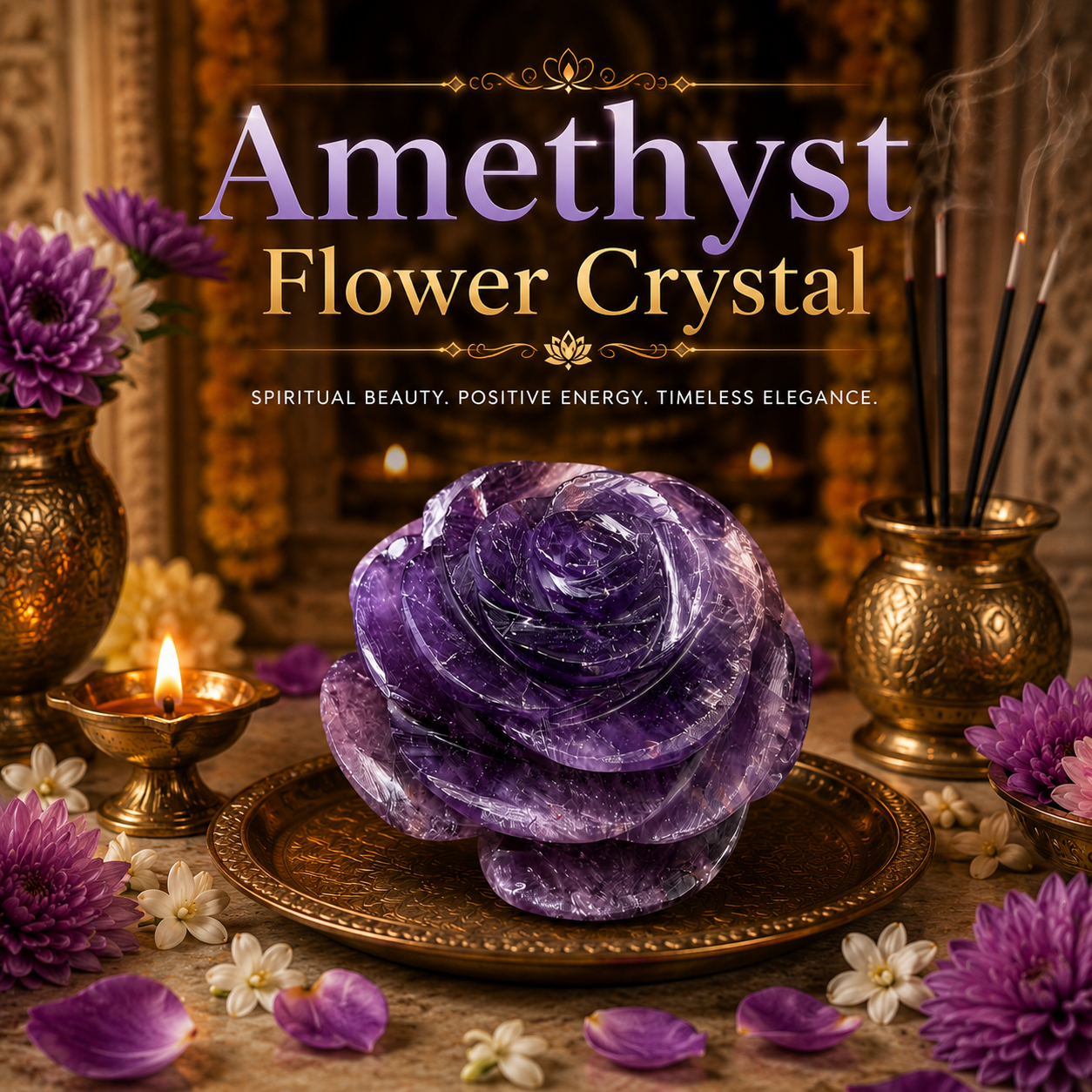 AMETHYST CRYSTAL FLOWER (STONE OF PROTECTION) SIZE: 2 INCHES, 70-80 GMS
