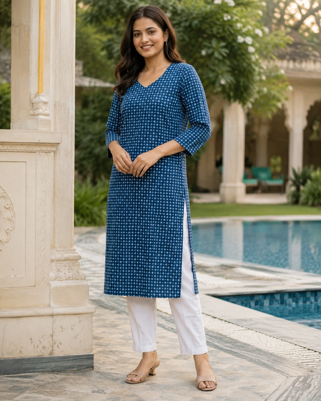 Indigo Blue Bagru Printed Top Bottom Set