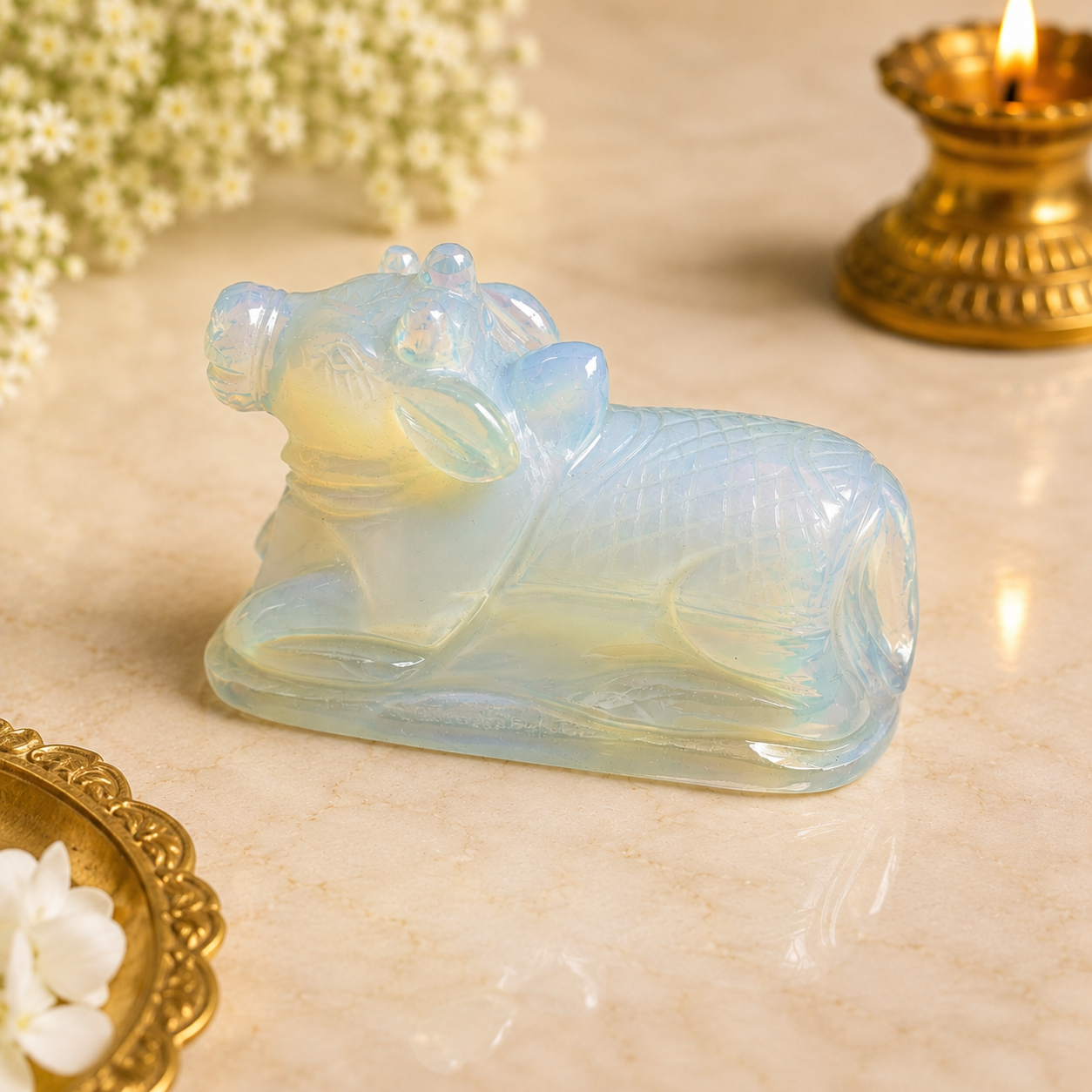 OPALITE CRYSTAL NANDI JI (MOON STONE)  SIZE: 3 INCHES, 150 GMS