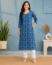 Cotton Indigo Blue Top & Bottom Set