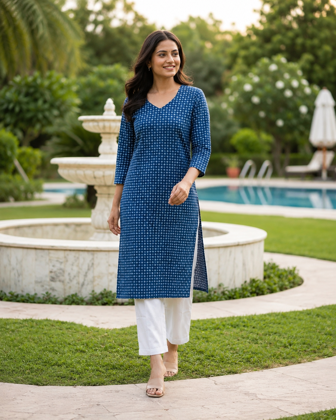 Indigo Blue Bagru Printed Top Bottom Set