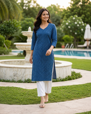Indigo Blue Bagru Printed Top Bottom Set