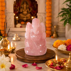 ROSE QUARTZ CRYSTAL GANESH JI (LOVE STONE) SIZE: 2 INCHES, 80-100 GMS