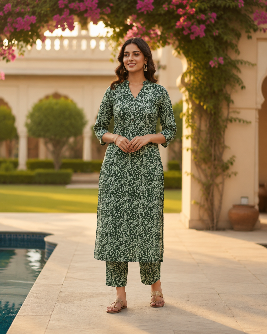 Green Cotton Top & Bottom Set