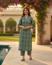 Green Cotton Top & Bottom Set