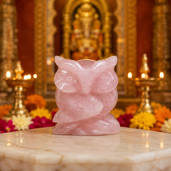 ROSE QUARTZ OWL (LOVE STONE) SIZE: 2.5 - 3 INCHES, 150 GMS