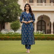 Indigo Bagru Handblock Print Top & Bottom Set for Women