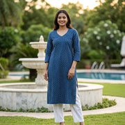 Indigo Blue Bagru Printed Top Bottom Set