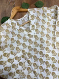 Cotton White Buti Print Top & Bottom Set