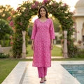 Pink Floral Print Kurta and Bottom Set for Women